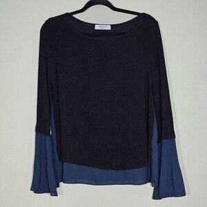 Bailey 44 Top Womens M Black Navy Pleated Layered LS Lagenlook Whimsigoth Fairy
